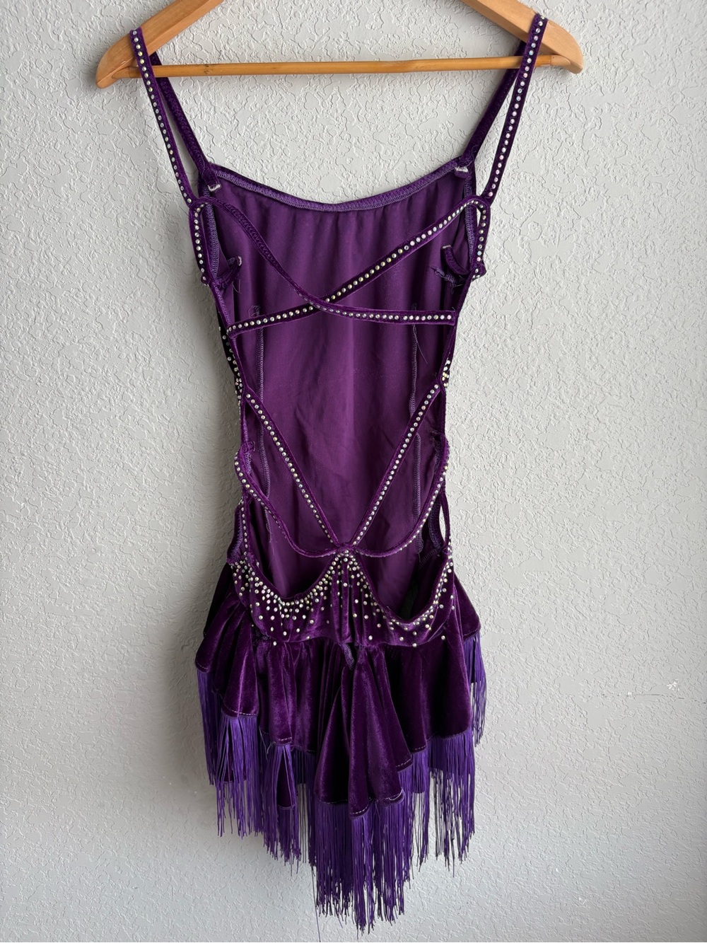 Purple Velvet Rhinestone Fringe Latin / Figure Skating Dance Dress Small